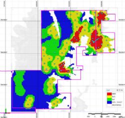 Figure 8: Plan view of the Tiros Ti + REE deposit