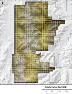 Figure 5. Map of the Estelle claim block highlighting the new claims staked at Stibium