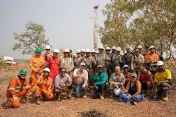 Empire Energy Managing Director Alex Underwood on site with the drilling crew and traditional owners