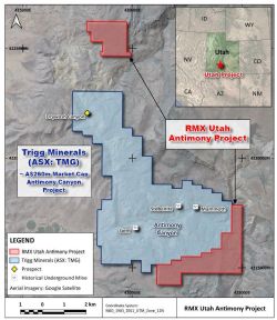 Figure 1: Antimony Antimony mineral district, showing the location of RMXs Utah Antimony Project 