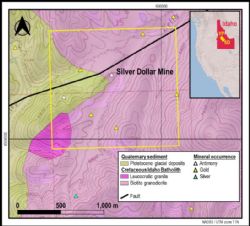 Figure 4: USGS surface geology20 and mineral occurrences of RMXs Silver Dollar Antimony Project