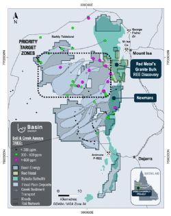 Figure 4 – Sediment-hosted REEs and target zones