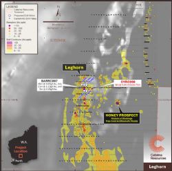 Figure 2. Leghorn Prospect – Soil Geochemistry, Historical Drilling and Planned RC Drilling