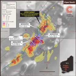 Figure 3. Viper South Prospect – Soil Geochemistry, Historical Drilling and Planned RC Drilling