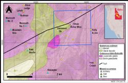Figure 1: USGS surface geology and mineral occurrences within and around the Silver Dollar Antimony Project
