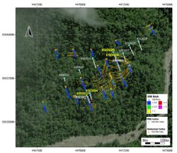 Figure 2: Image showing the Sua prospect area and the locations of completed FEG drillholes