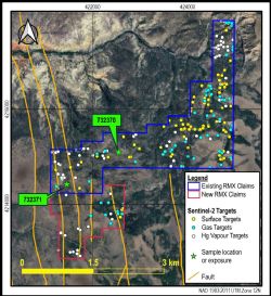Figure 6 Locations of Sentinel-2 spectral targets and samples and exposures