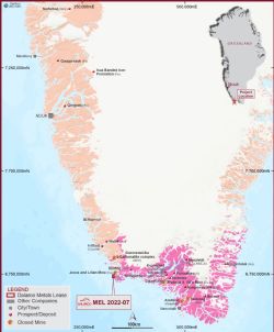 Figure 1. Map of southern Greenland showing project location and other relevant deposits.