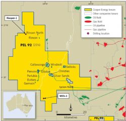 Location of Mills-1 and Hooper-1, PEL 92, Cooper Basin, South Australia