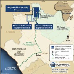 Figure 1: Equatorial’s Moussondji-fer Ouest and Moussondji-fer Est Exploration Licences