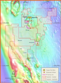 Figure 2: Regional TMI-RTP magnetic image showing location of regional prospects