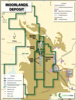 Figure 2: Map of the Moorlands Project in relation to the producing Clermont Coal mine