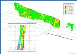 Figure 1: Mankarga 5 Resource Model (looking northeast) and Cross-section (looking north)