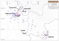 Figure 1. Collar locations are shown in red, including drill traces of