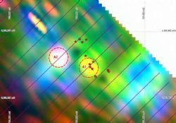 Figure 3: VTEM Ternary image of three late time channels over the Achaye prospect near Havilah –