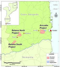 Overview of the Balama and Ancuabe exploration license areas