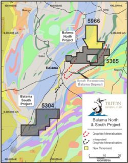 Overview of the interpreted regional structural geology and graphite mineralisation potential in the Balama License areas