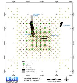 Figure 3 Plan of 3DIP & MT survey layout, focussed on areas south and east of Bellbird