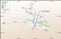 Figure 1. Plan view of underground workings, face and point sampling copper assays.