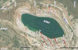 Figure 2. Quartz-pyrite lodes (red) mapped out in the accessible part of the Belyando pit,