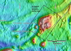 Figure 1: Mullagalah magnetic anomaly. Black outline is the proposed aeromagnetic survey.