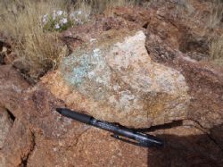 Figure 2 Malachite stained calc-silicate at Emily prospect