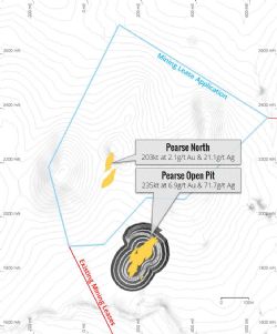 Figure 1. The Pearse North deposit is just 200 metres northwest of the operating Pearse open cut gold mine with the MLA area outlined in blue.
