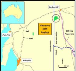 Figure 1 Location of Hawsons Iron Project and Port Pirie