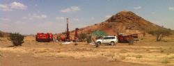 Drill rig set up at Washihi near gossan hill
