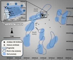 Figure 1. Drill collar map for North and South Aubry prospects.