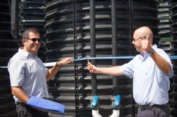 Mr Eytan Levy, Managing Director & CEO of Emefcy, and Mr Tzachi Wermus, CEO of Yuvalei HaEmek municipality, officially open the HaYogev Emefcy MABR-based wastewater treatment plant