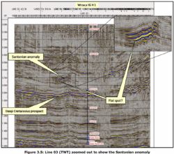 Figure 3.5: Line 03 (TWT) zoomed out to show the Santonian anomaly