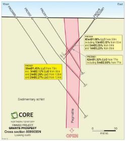 Figure 4. Cross-Section 8599035N, Grants Prospect, Finniss Lithium Project, NT.