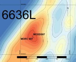 Placement of MORC007on 6636L, cloned hole MODD007 10.9m away from one another