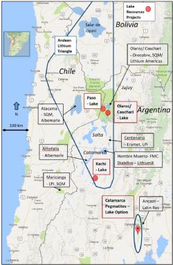 Figure 1: Location of Lake Projects in Argentina in relation to other lithium projects