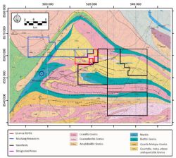 Geological Map of the Montepuez Complex showing the Mustang project area
