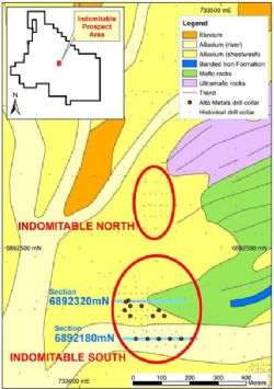 Alto’s Drill Holes at Indomitable South Prospect
