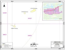 Location of three outcrops targeted for channel sampling
