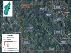 Figure 1: Map showing selected Graphitic Carbon (GC) sample results at the Andapa Project.