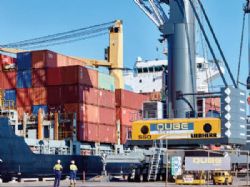 Container vessel and mobile harbour crane, East Arm Wharf, Port Darwin