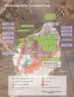 Figure 3: Maricunga lithium brine project tenements – with location of resource drill holes