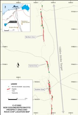 Map demonstrating strike extent of the new pegmatite