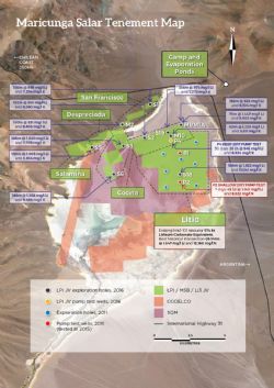 Maricunga lithium brine project tenements - with the location of pump well P2 shown