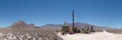 Sonic drilling rig operating at the Maricunga salar