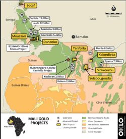 Figure 4: Location of Oklo Projects in West and South Mali