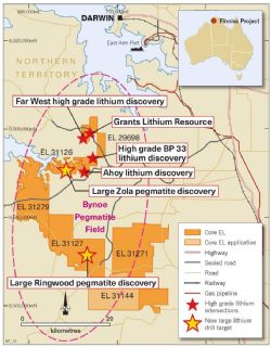 Grants, Zola and Ringwood regional drill target locations Finniss Lithium Project near Darwin, NT. 