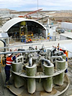 Final commissioning adjustments being made to the newly installed cyclone by one of Havilah’s process engineering employees