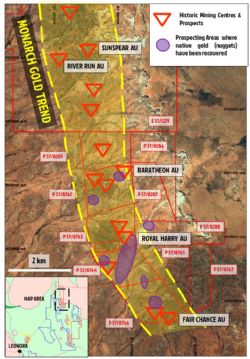 Google Earth imagery of the Monarch Gold Trend