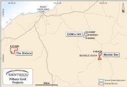 Location of Sisters, DOM’s Hill and Marble Bar Gold Project Tenements