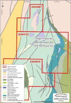DOM's Hill project showing the location of the DOM's Hill Singer and Northeast Zone gold prospects.